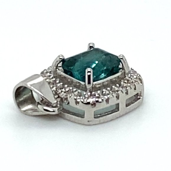 Blue Tourmaline 1.01ct White Gold Finish Solid 925 Sterling Silver Pendant - Picture 5 of 7